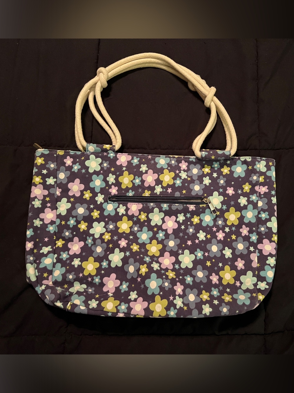 Farmhouse Is My Style. Floral Purple Canvas Tote with Rope Handles